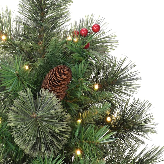 2ft. Pre-Lit Artificial Christmas Tree in Red Base, Warm White LED Lights